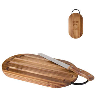 Planche à découper élégante en bois d’acacia avec couteau à pain