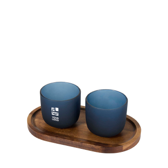 Plateau élégant en bois avec 2 verres, finition mate 200 ml