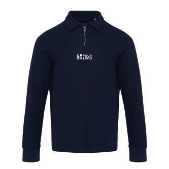 Polo en coton unisexe manches longues avec demi-zip 245 g/m² Elevate