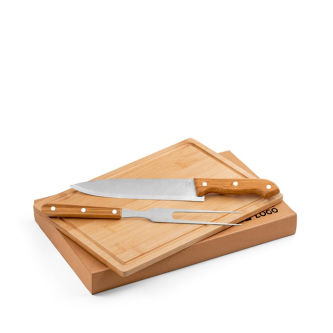 Set d'ustensiles pour barbecue avec planche en bambou et 2 outils