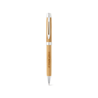 Stylo en bambou naturel avec clip métallique et encre bleue