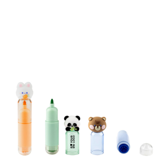 Set de 3 stylos colorés avec motifs d'animaux et tampons pour enfants