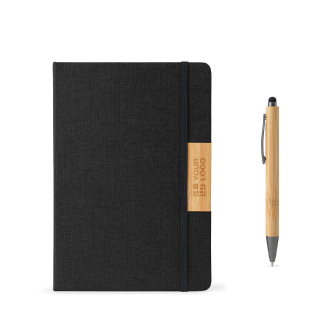 Ensemble bloc-notes et stylo en bambou, encre noire, A5, pages lignées