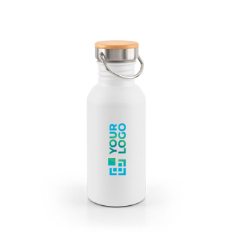 Bouteille en acier inoxydable avec bouchon en bambou et anse 580ml