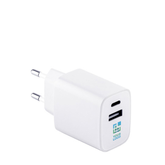 Adaptateur secteur en plastique recyclé avec deux ports USB