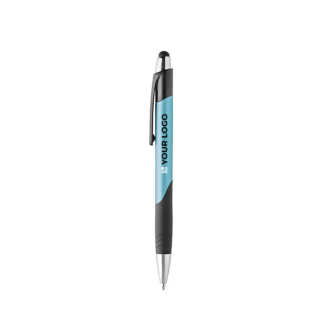 Stylo en plastique coloré avec bouton tactile encre bleue avec zone d'impression