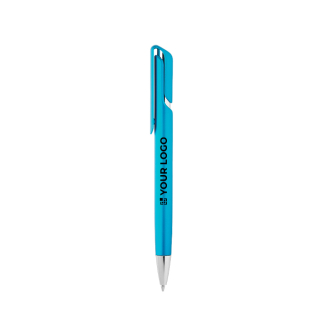 Stylo en plastique avec clip et finition métallisée encre bleue