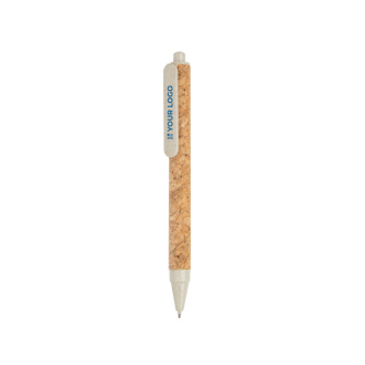 Stylo en fibre de blé et liège avec bouton-poussoir encre noire avec zone d'impression
