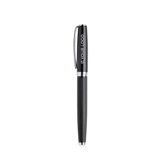Stylo roller en métal élégant avec corps texturé et encre noire avec zone d'impression