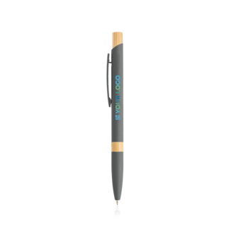 Stylo en aluminium recyclé avec détails en bambou à encre bleue