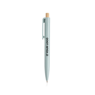 Stylo en plastique recyclé avec bouton en bambou à encre bleue
