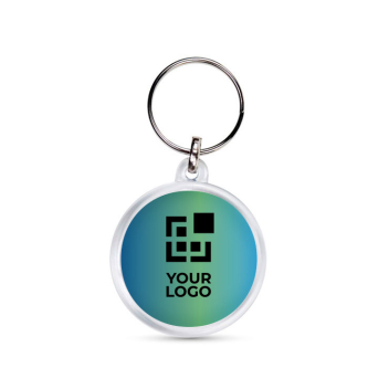 Porte-clés avec forme ronde et couverture avec papier personnalisable avec zone d'impression