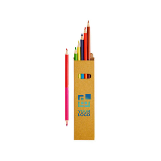 Boîte en carton avec fenêtre avec six crayons bicolores amusants avec zone d'impression
