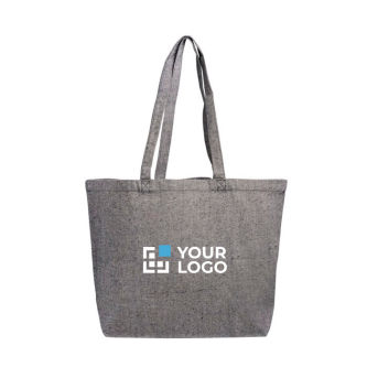 Grand sac en coton recyclé effet chiné avec soufflet 280 g/m² avec zone d'impression