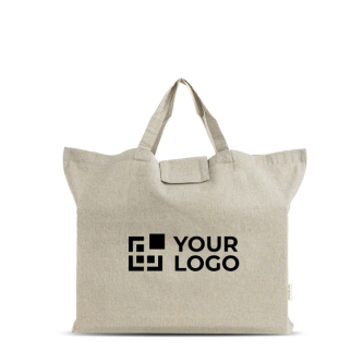 Sac pliable en coton recyclé avec soufflet et anses courtes 150 g/m²