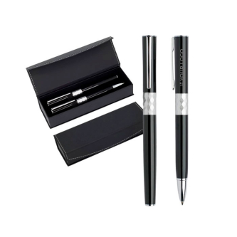 Ensemble roller et stylo en métal design avec boîte, encre noire avec zone d'impression