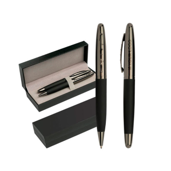 Ensemble roller et stylo en métal avec toucher gomme, encre bleue avec zone d'impression