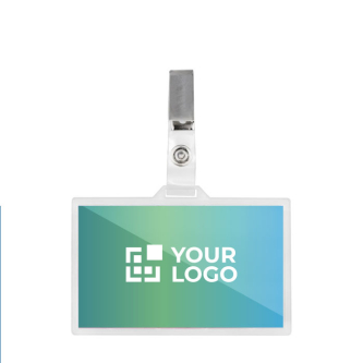 Identificateur en plastique avec attache de poche amovible 9x5,5 cm avec zone d'impression
