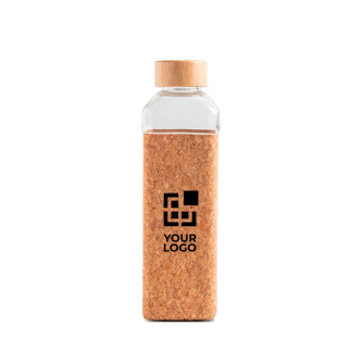 Bouteille en verre avec bouchon en bambou et gaine en liège 640 ml avec zone d'impression