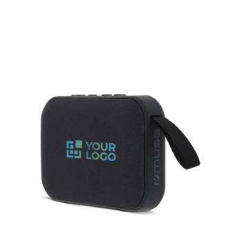 Enceinte bluetooth noire portable de forme rectangulaire avec zone d'impression