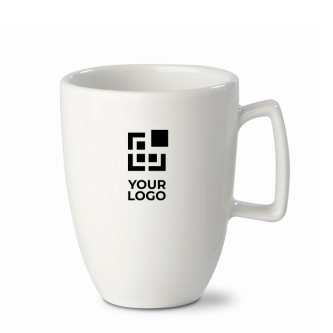 Tasse blanche céramique à poignée rectangulaire fabrication UE 230ml avec zone d'impression