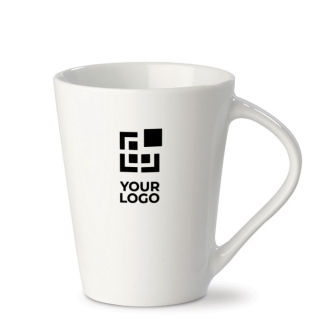 Tasse porcelaine blanche à poignée triangulaire fabriquée en UE 270ml avec zone d'impression