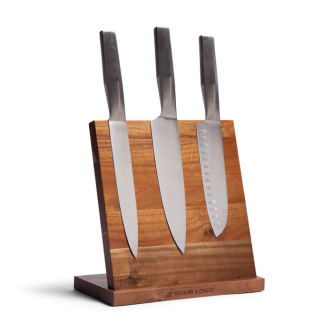 Porte-couteaux en bois d'acacia magnétique Orrefors avec zone d'impression