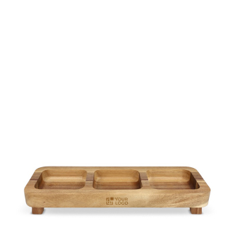 Mini table en bois d'acacia avec 3 compartiments pour apéritif