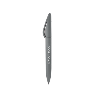 Stylo rotatif en plastique toucher doux, encre bleue, fabriqué en UE avec zone d'impression