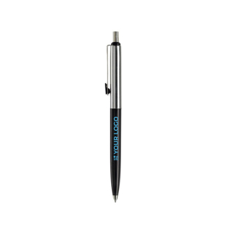 Stylo à bouton-poussoir en métal, détail coloré sur clip, encre bleue avec zone d'impression