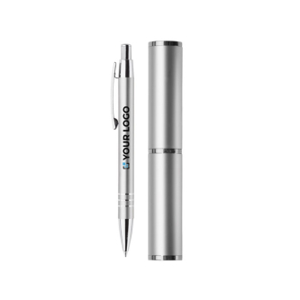Stylo en aluminium avec étui assorti en forme de tube avec zone d'impression
