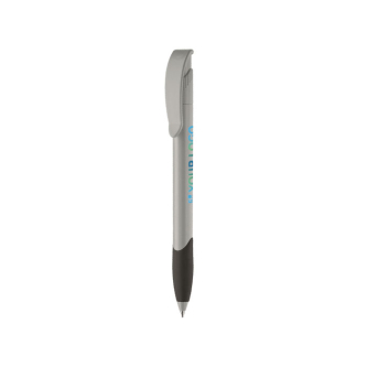 Stylo en plastique recyclé avec clip incurvé à encre bleue avec zone d'impression