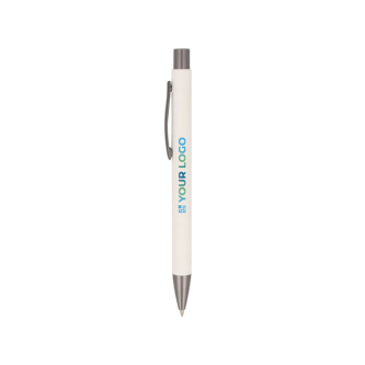 Stylo à bouton-poussoir en papier durable de plusieurs couleurs avec zone d'impression
