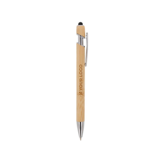 Stylo en bambou écologique à bouton-poussoir et encre bleue avec zone d'impression
