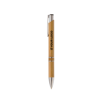 Stylo à bouton-poussoir en bambou avec double anneau argenté au milieu avec zone d'impression