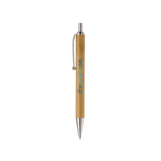 Stylo à bouton-poussoir en bambou et métal avec encre noire avec zone d'impression