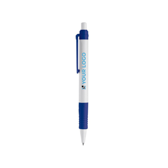 Stylo à bouton-poussoir en matériau biodégradable à encre bleue avec zone d'impression