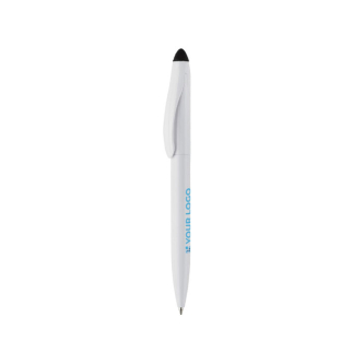 Stylo en plastique avec mécanisme rotatif et pointeur noir avec zone d'impression