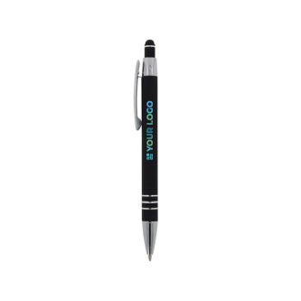 Stylo en aluminium avec finition soft-touch et 3 anneaux argentés avec zone d'impression