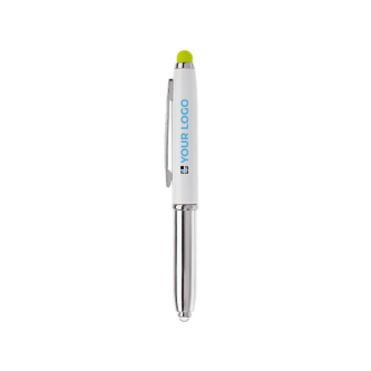 Stylo avec pointeur en différentes couleurs et lampe avec zone d'impression