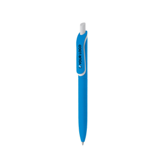 Stylo en plastique recyclé de couleurs avec bouton blanc avec zone d'impression