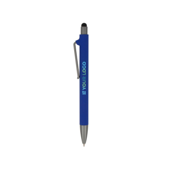 Stylo en plastique recyclé de plusieurs couleurs avec pointeur noir avec zone d'impression