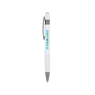 Stylo à bouton-poussoir en aluminium à rayures verticales, encre bleue