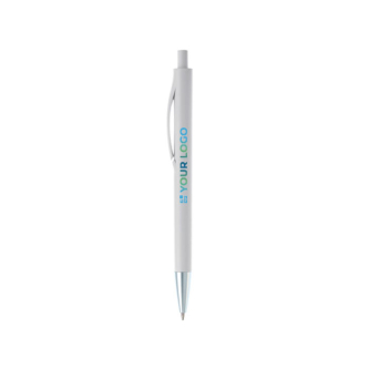 Stylo en plastique entièrement coloré avec pointe métallisée avec zone d'impression