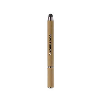 Stylo à encre bleue fait en papier recyclé avec capuchon et pointeur avec zone d'impression