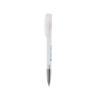 Stylo en plastique transparent avec pointe métallisée fabrication UE avec zone d'impression