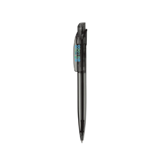 Stylo en plastique transparent avec clip carré fabriqué dans l'UE avec zone d'impression