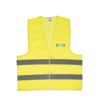 Gilet de sécurité jaune avec 2 bandes réfléchissantes pour adulte avec zone d'impression