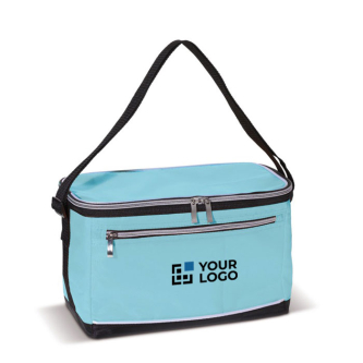 Glacière portable en polyester avec poignée noire et poche frontale avec zone d'impression