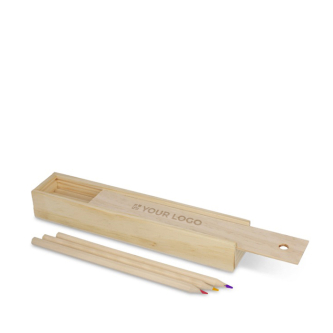 Boîte coulissante en bois rectangulaire avec 12 crayons de couleur